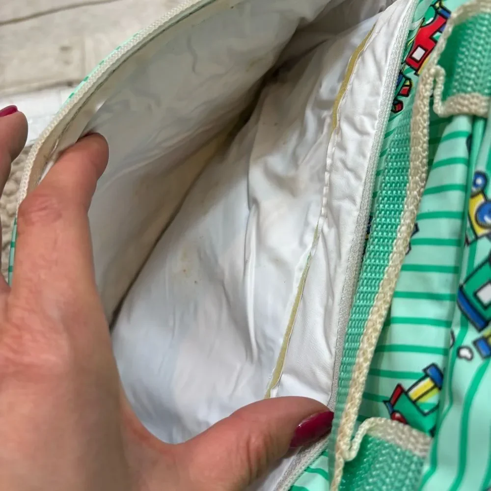 Rare Vintage Cutie‎ Pie Green Pinstripe Choo Choo Mini Diaper Bag